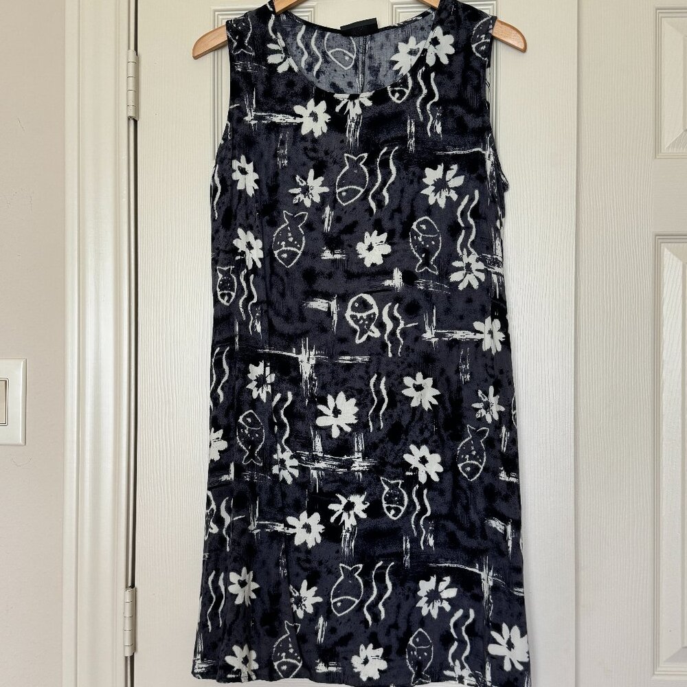 🌴 Notations Tropical Floral & Fish Print Sleeveless Sun Dress - Size L - EUC🌴